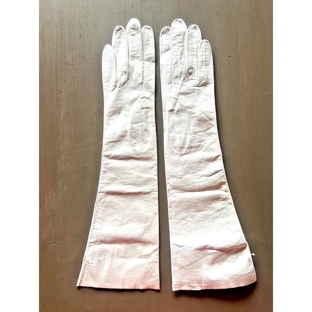 Vintage White Kid Leather Long Gloves XS Real Lavabo Florence Italy Elbow Soft